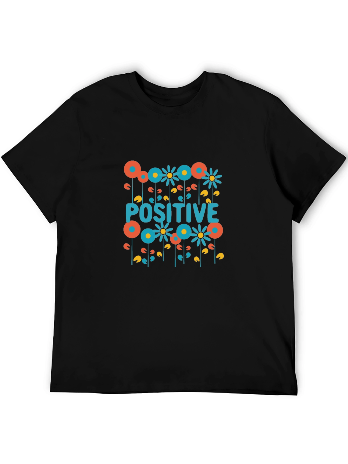 Positive Floral Graphic Tee - Black Cotton T-Shirt