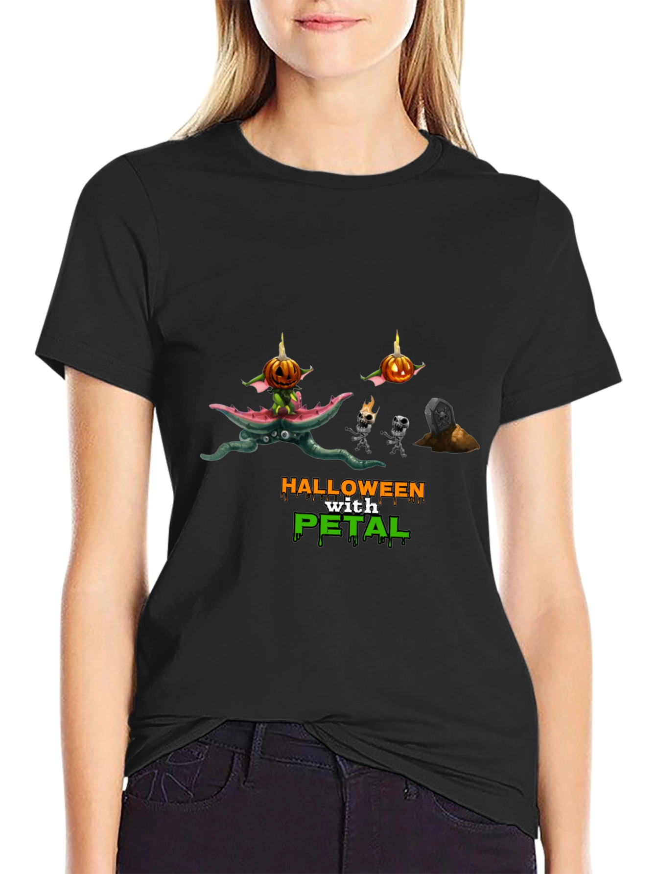 Halloween with Petal Black T-Shirt