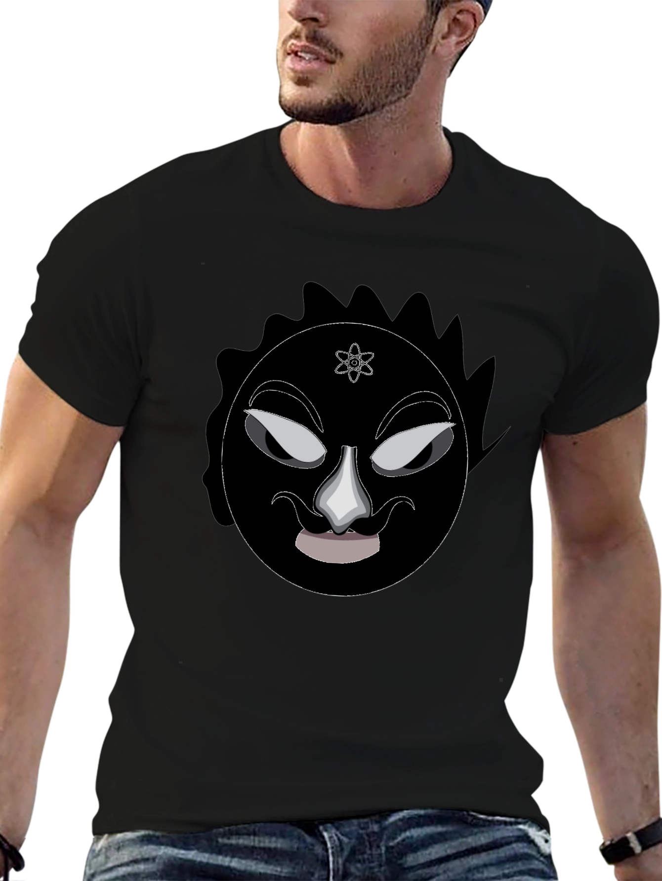 Graphic Black T-Shirt - Mysterious Face Design