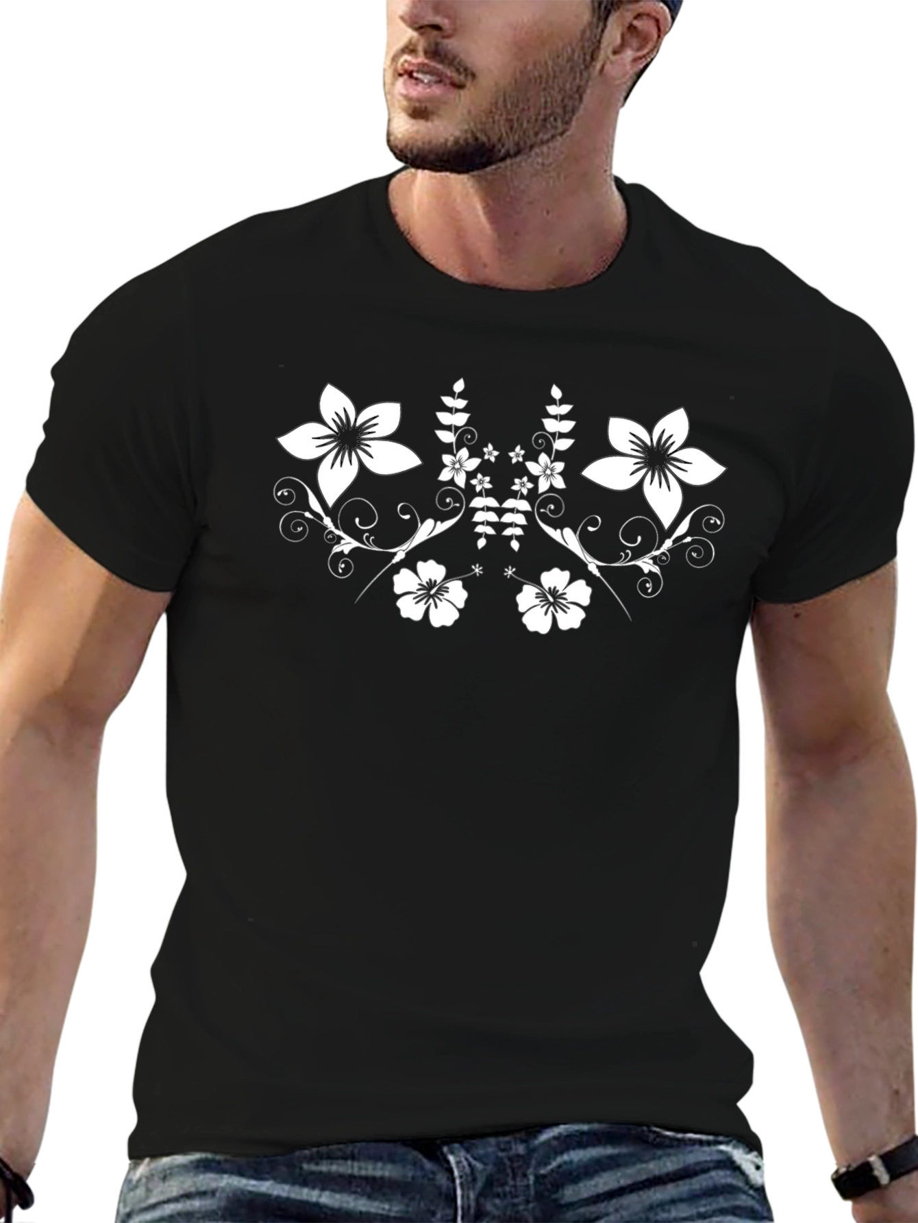 Black Floral Print Tee | Casual Comfort