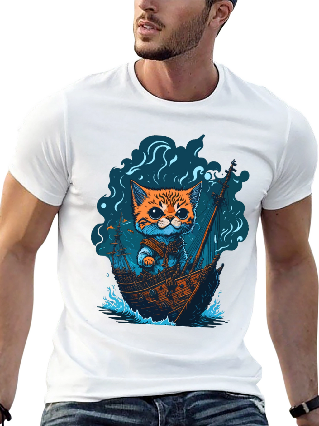 Cat Pirate Ship T-Shirt: Sea Adventure Tee