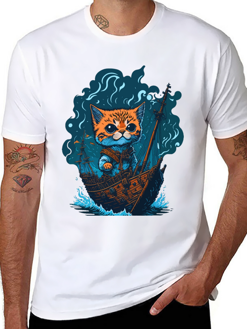 Cat Pirate Ship T-Shirt: Sea Adventure Tee