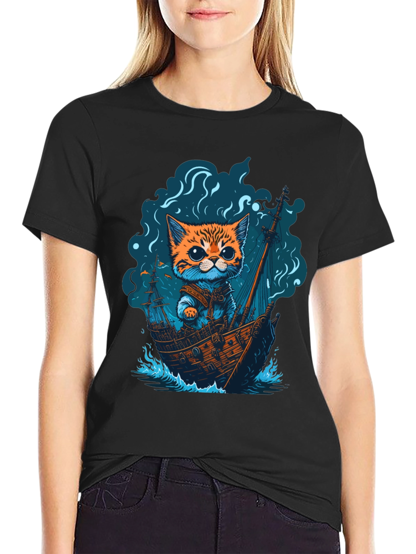 Cat Pirate Ship T-Shirt: Sea Adventure Tee