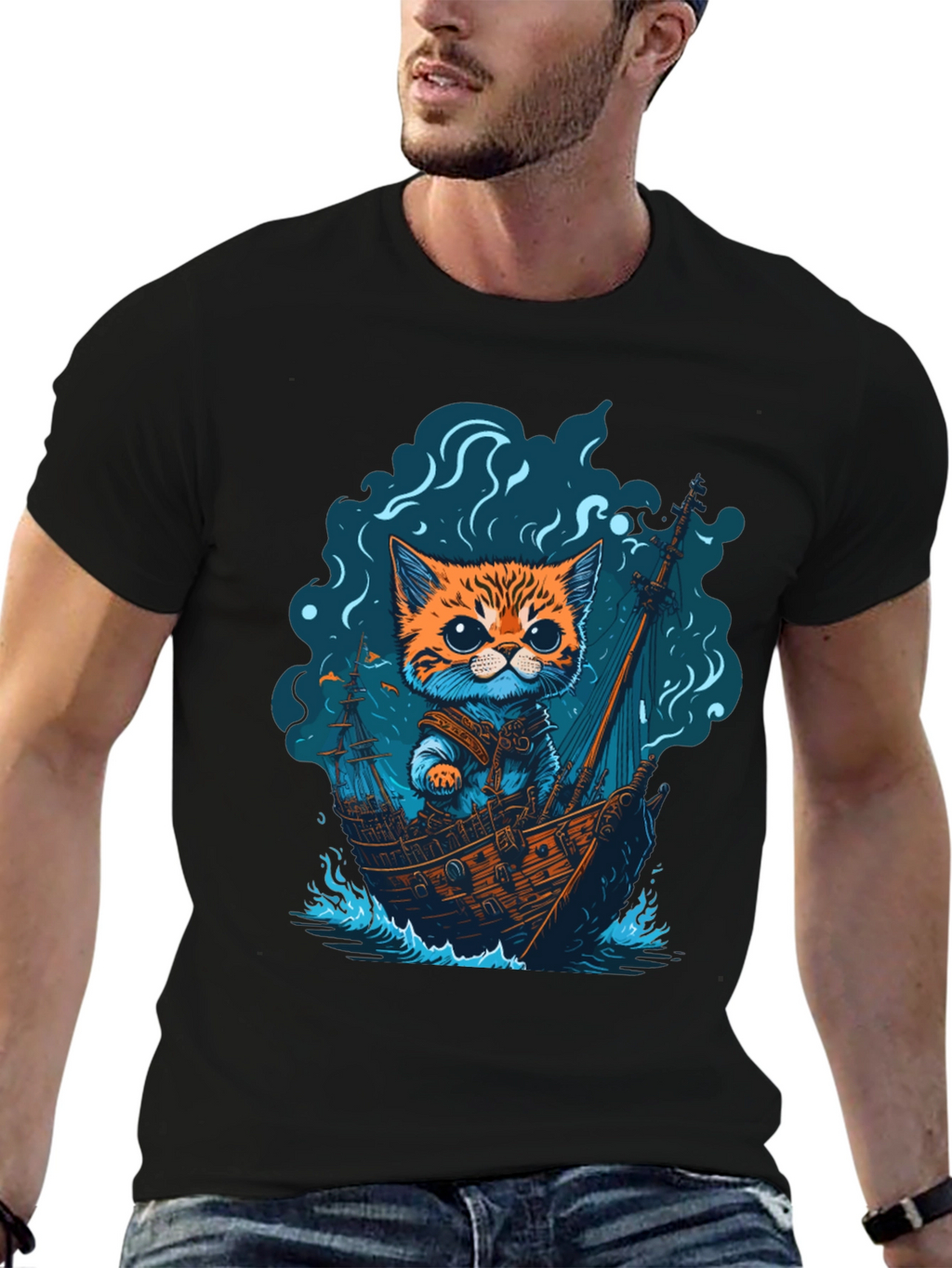 Cat Pirate Ship T-Shirt: Sea Adventure Tee