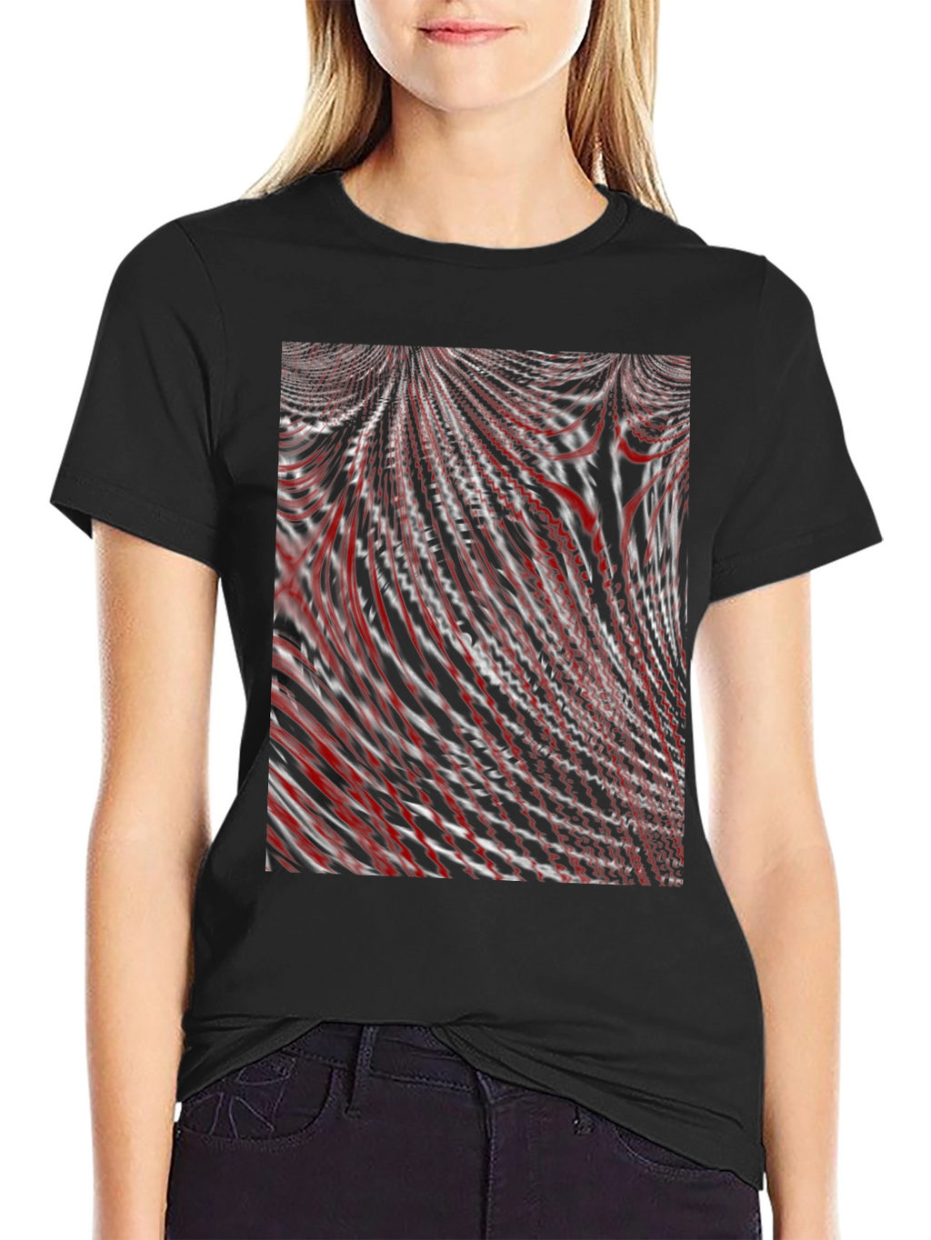 Abstract Red & White Swirl Graphic T-Shirt