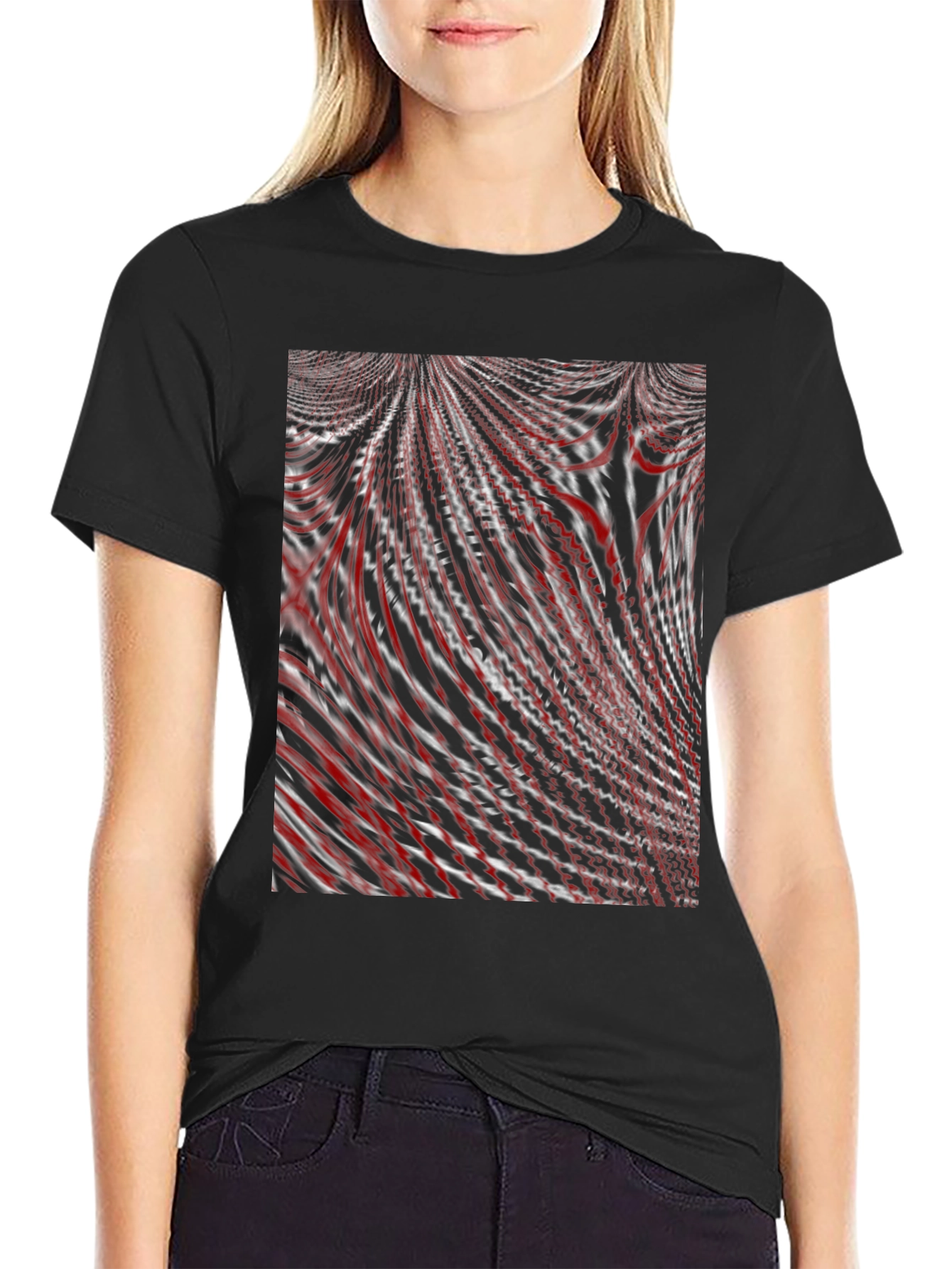 Abstract Red & White Swirl Graphic T-Shirt
