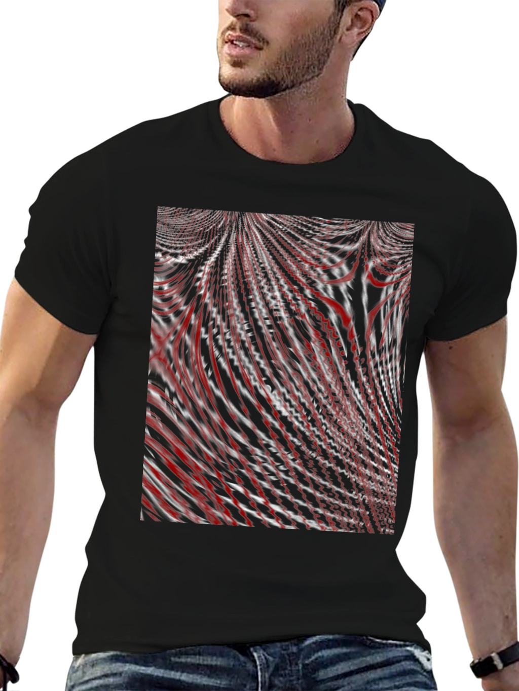 Abstract Red & White Swirl Graphic T-Shirt