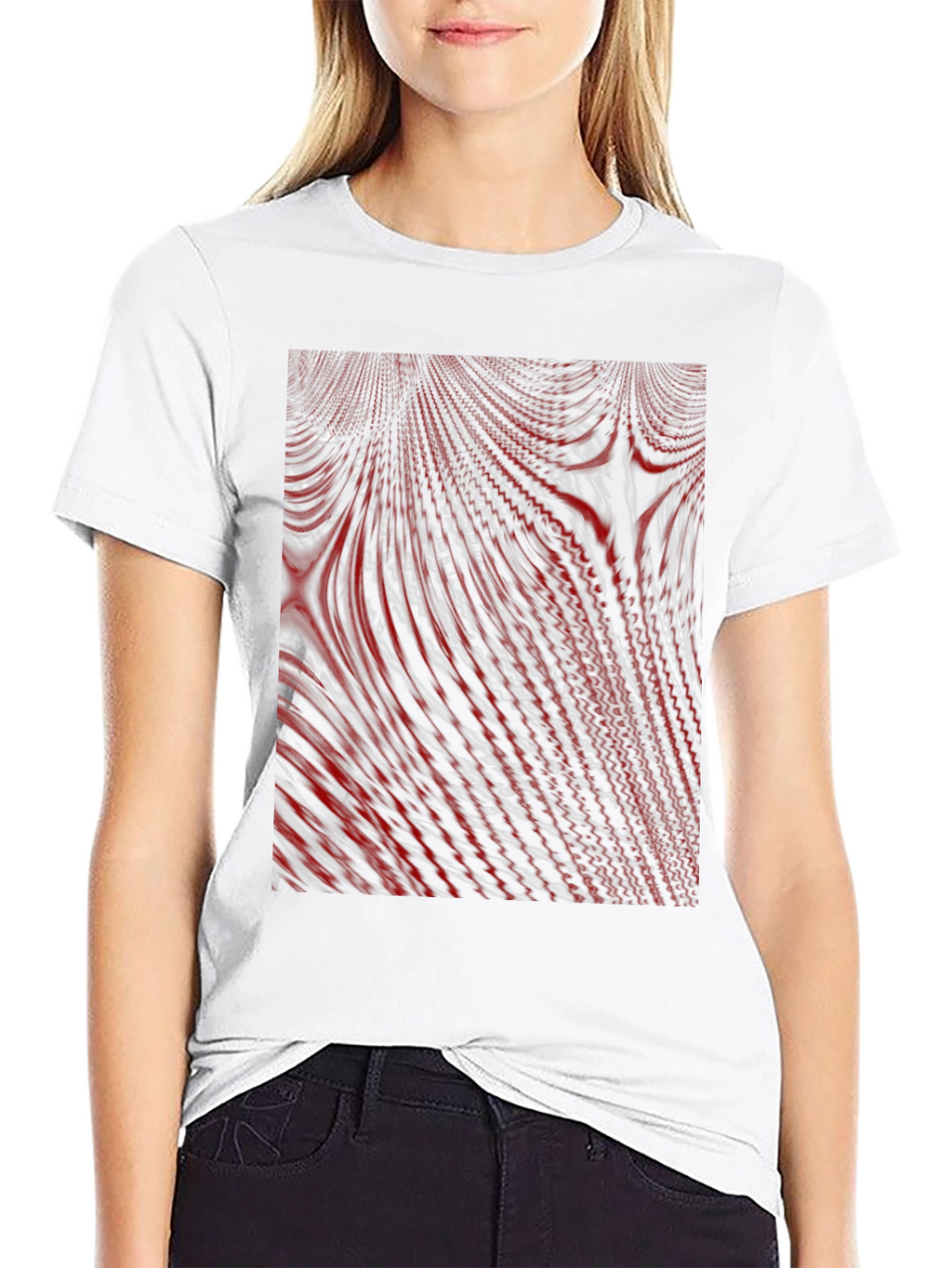 Abstract Red & White Swirl Graphic T-Shirt