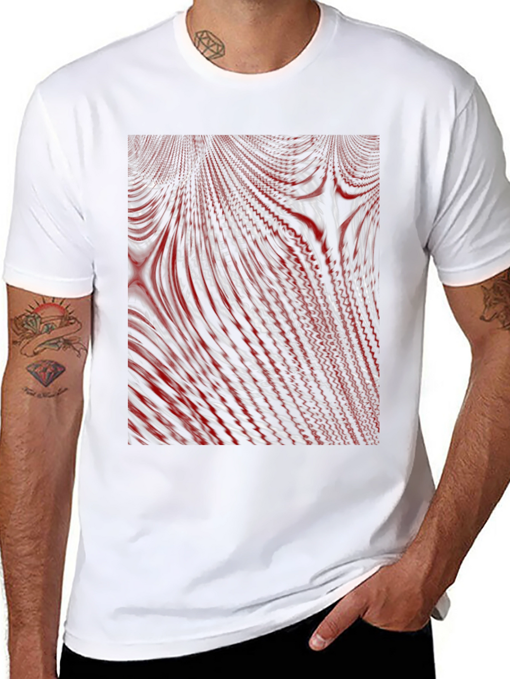 Abstract Red & White Swirl Graphic T-Shirt