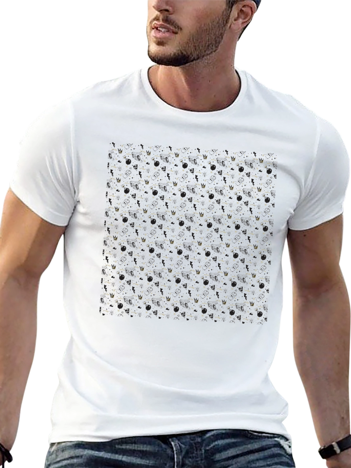 Modern Black T-Shirt with Gold Geometric Pattern