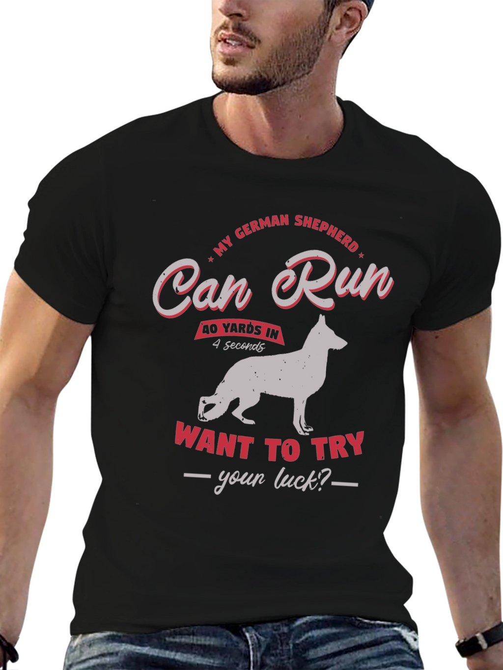 German Shepherd Dog Can Run Mens Graphic T-Shirt