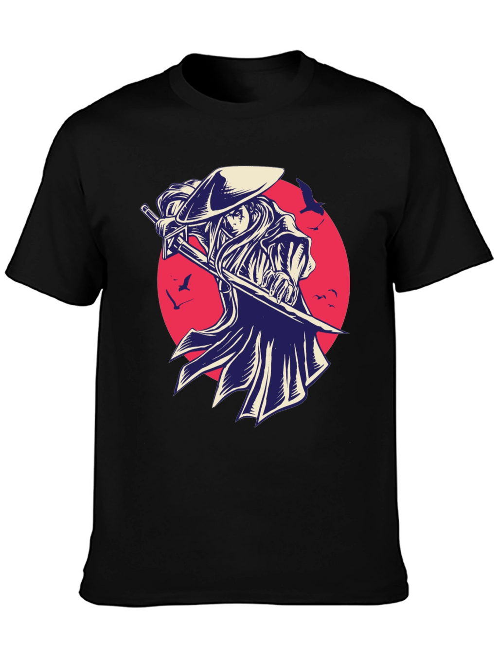Samurai Graphic Tee - Black Cotton T-Shirt