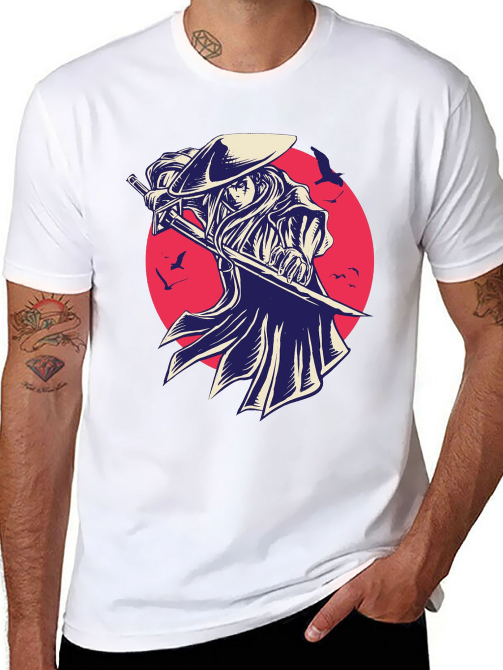Samurai Graphic Tee - Black Cotton T-Shirt