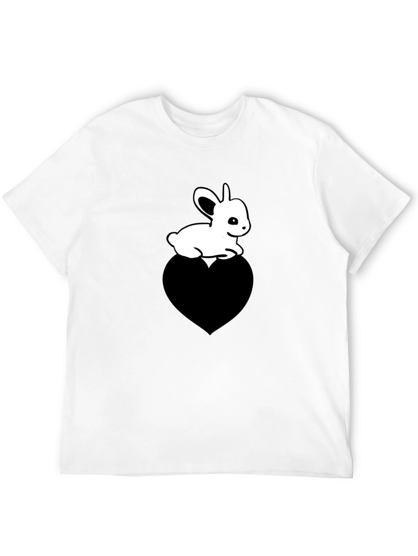 Cute Bunny on Heart T-Shirt - Unisex Black Tee