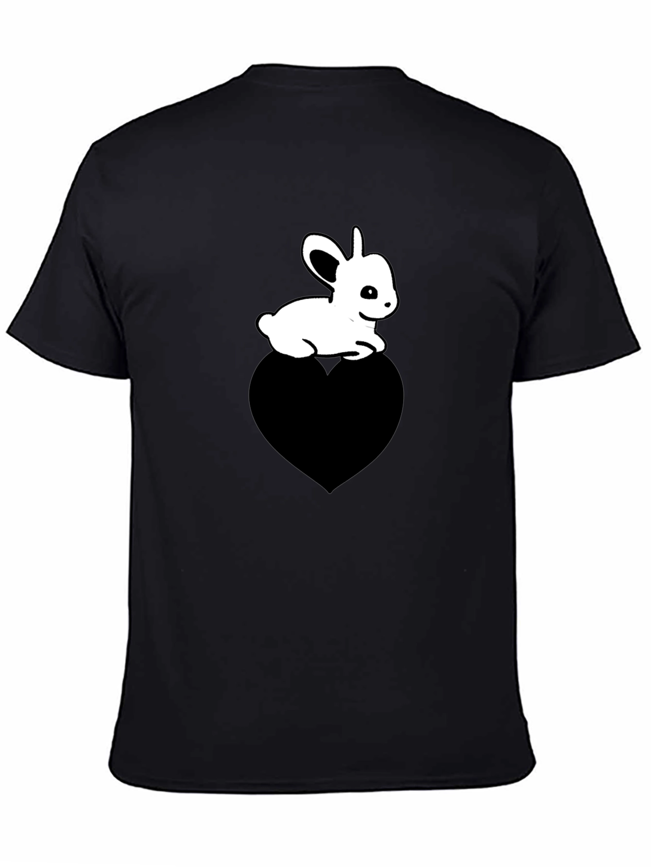Cute Bunny on Heart T-Shirt - Unisex Black Tee