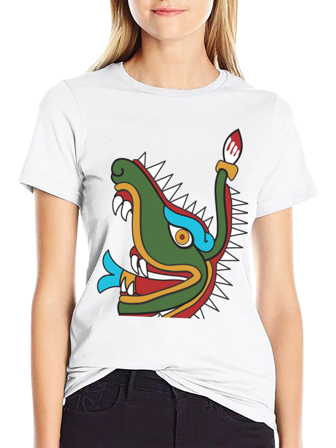 Aztec Dragon Head Graphic T-Shirt - Black