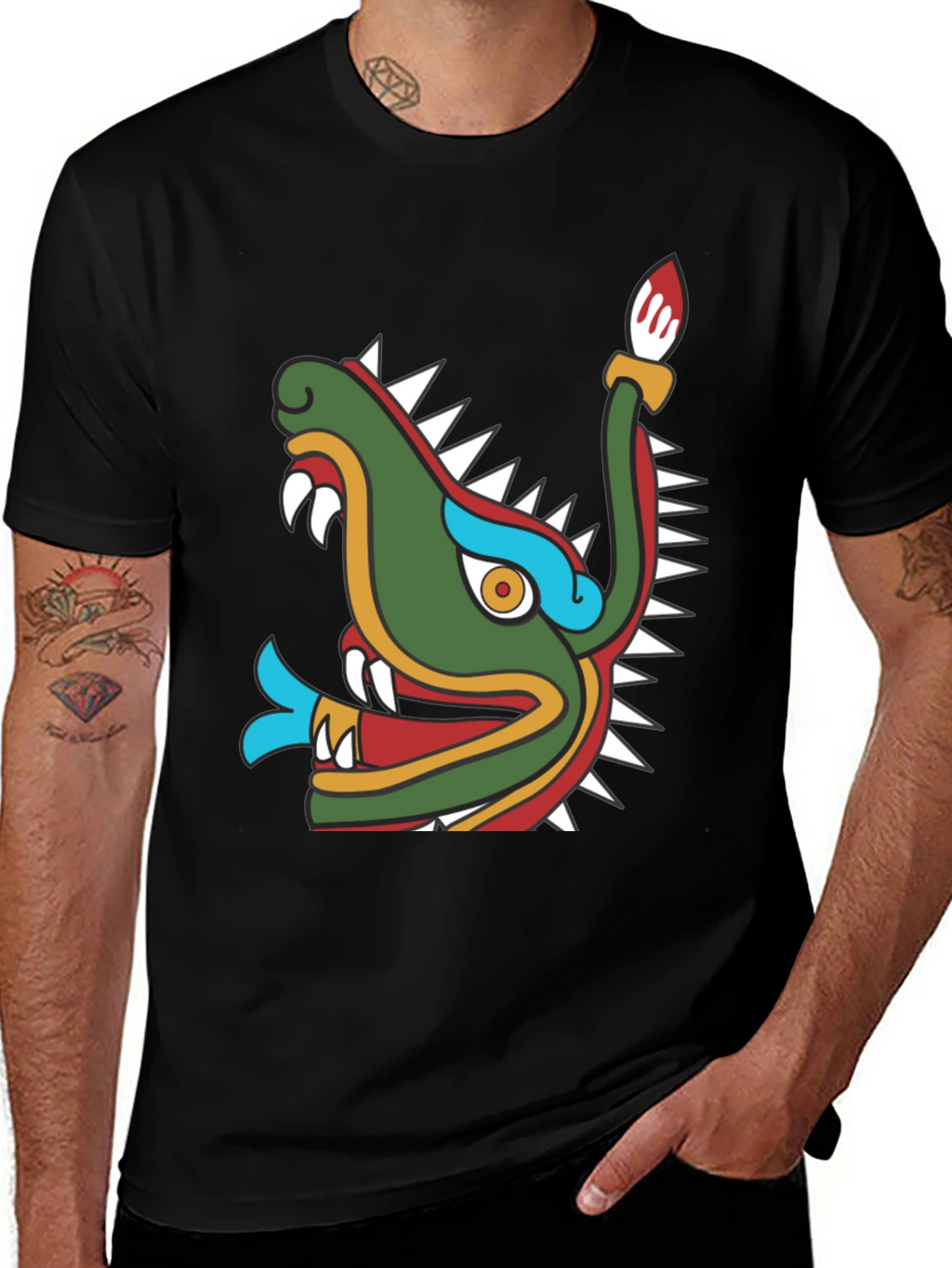 Aztec Dragon Head Graphic T-Shirt - Black