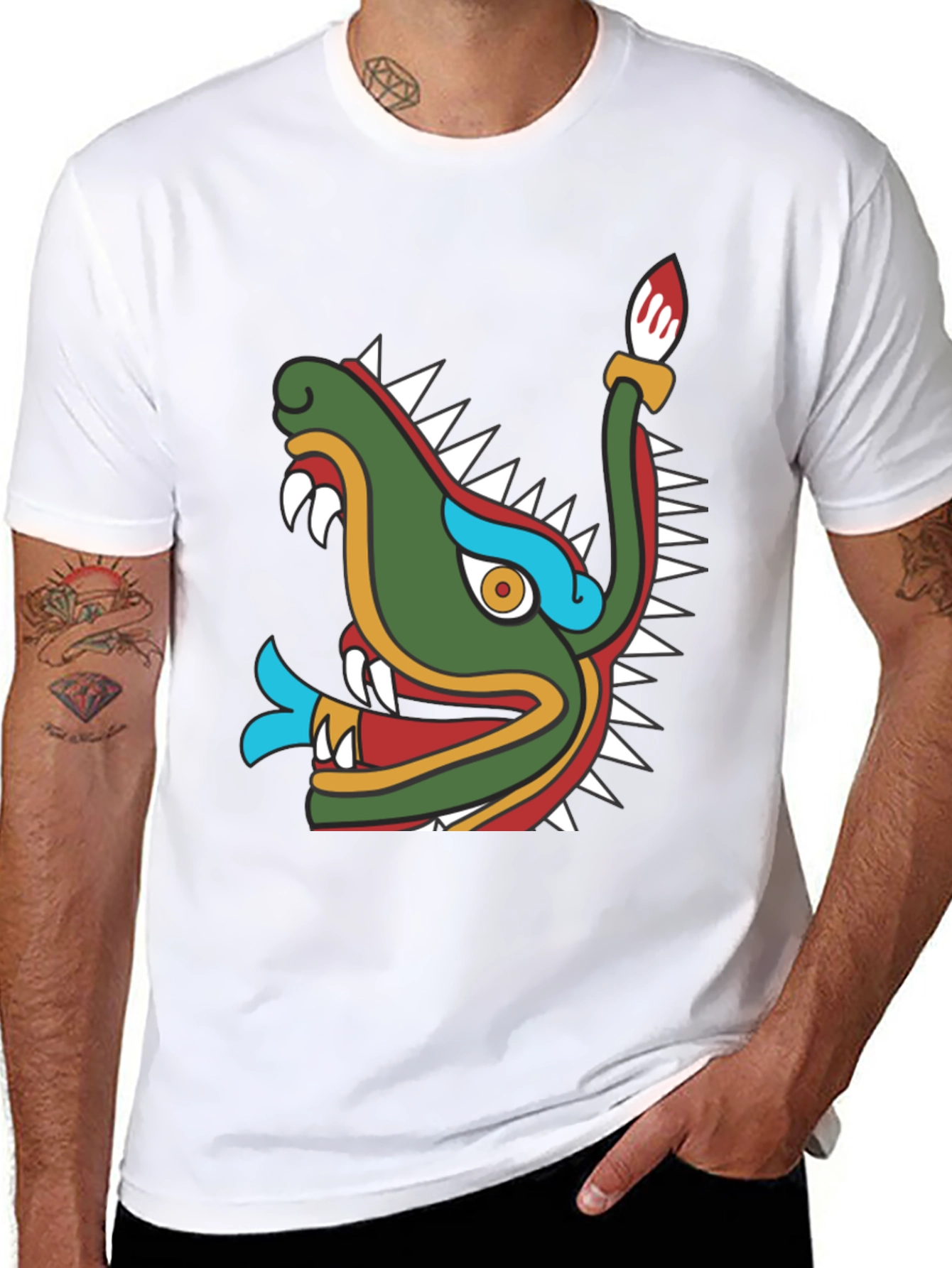 Aztec Dragon Head Graphic T-Shirt - Black