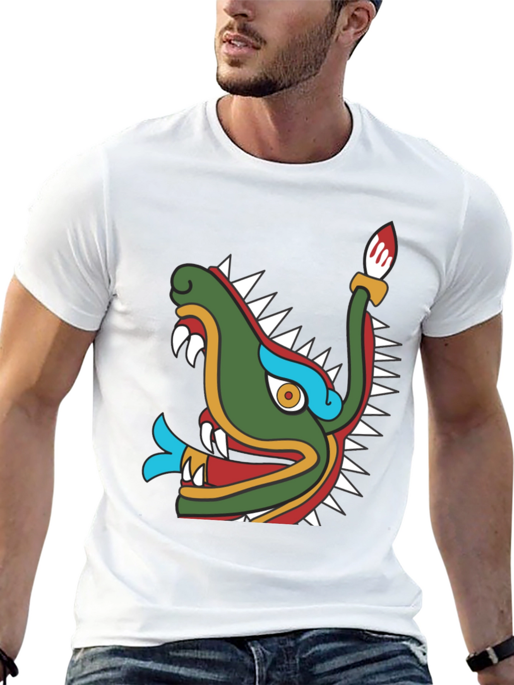 Aztec Dragon Head Graphic T-Shirt - Black
