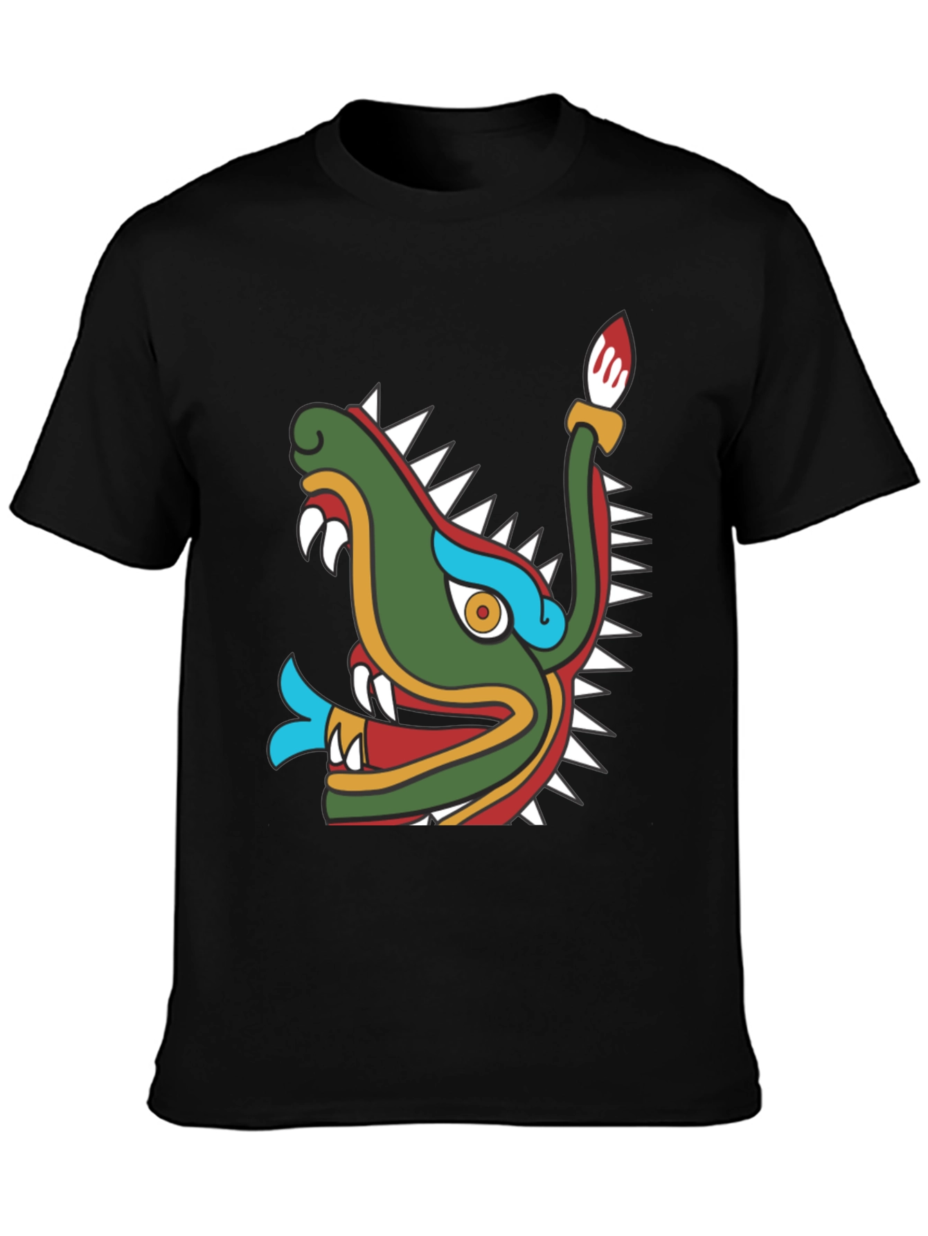 Aztec Dragon Head Graphic T-Shirt - Black