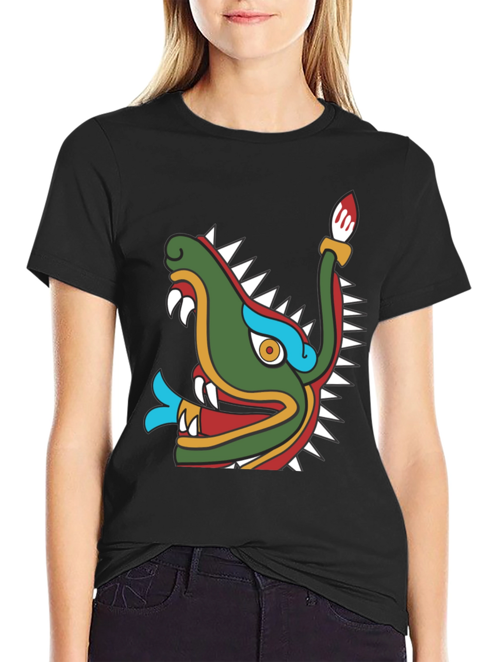 Aztec Dragon Head Graphic T-Shirt - Black