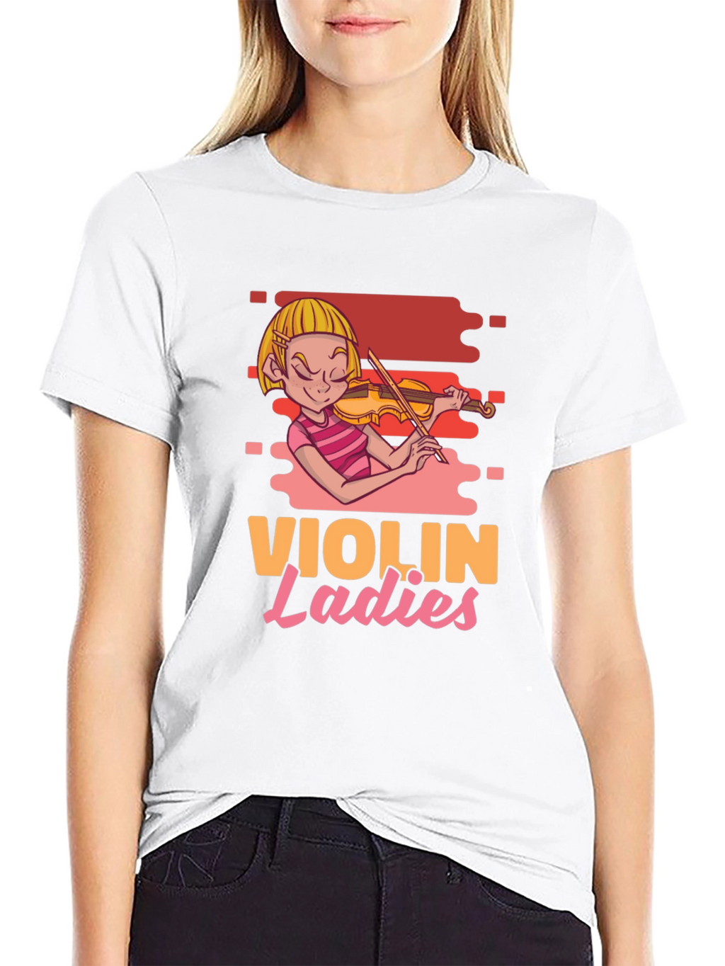 Violin Ladies Graphic Tee - Black Cotton T-Shirt