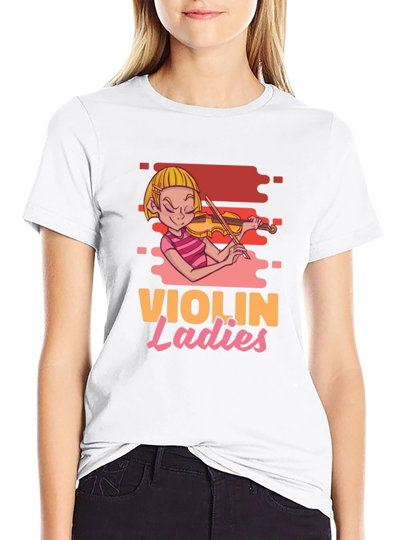 Violin Ladies Graphic Tee - Black Cotton T-Shirt
