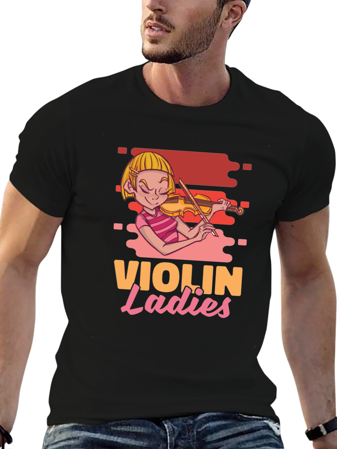 Violin Ladies Graphic Tee - Black Cotton T-Shirt