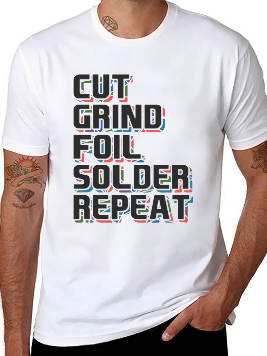 Cut Grind Foil Solder Repeat Black T-Shirt