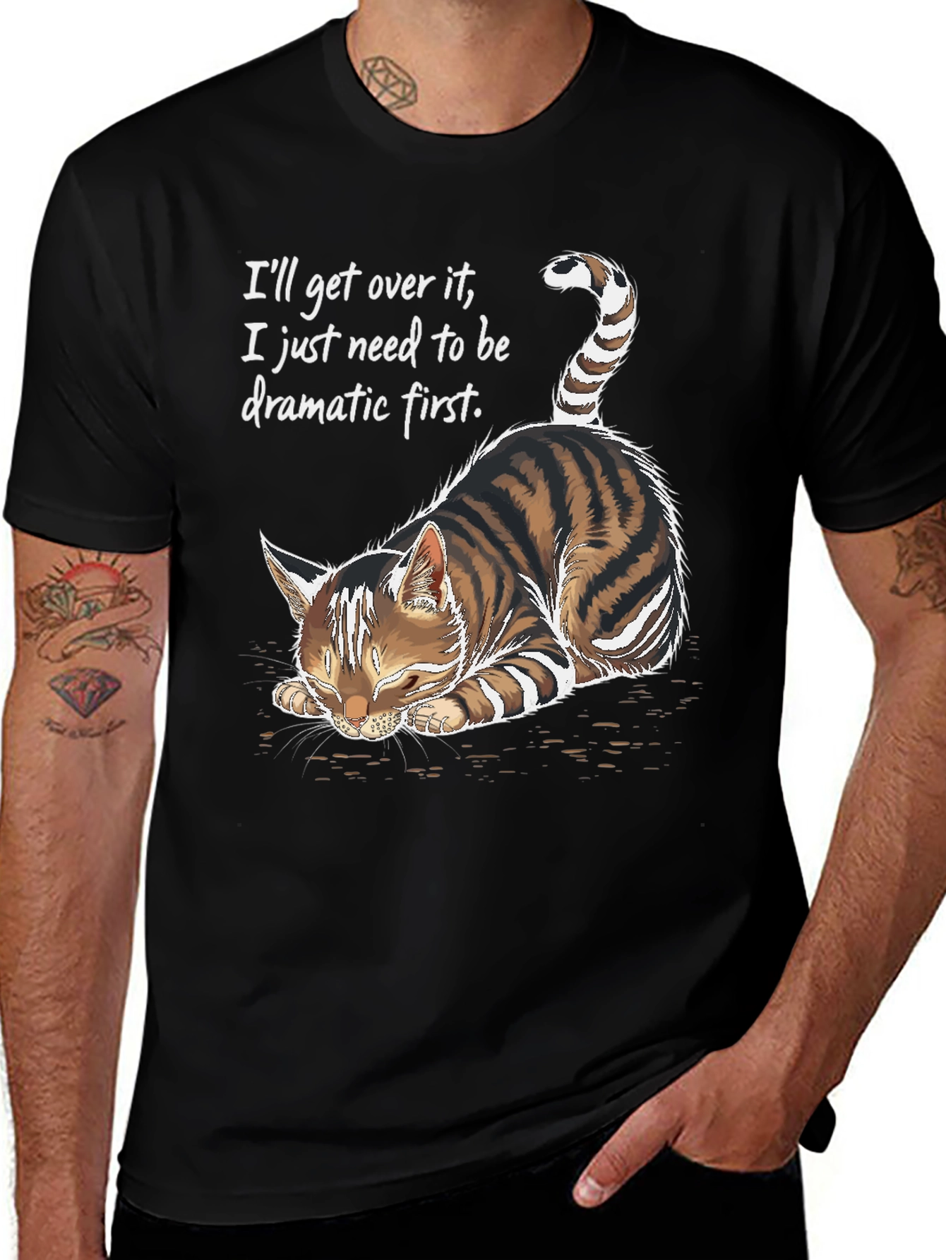 Dramatic Cat Graphic Tee - Novelty Unisex T-Shirt