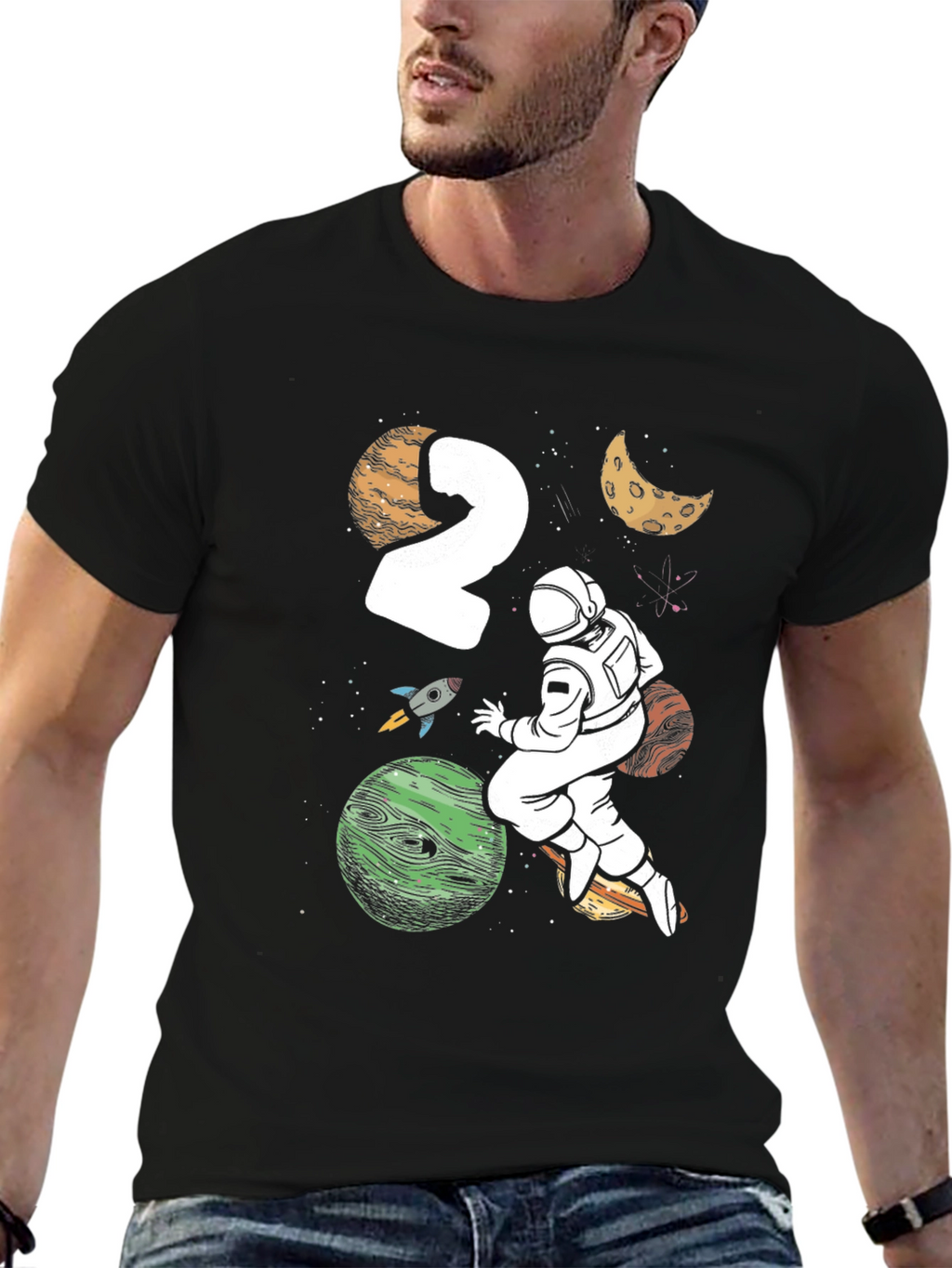 Astronaut 2nd Birthday Black T-Shirt