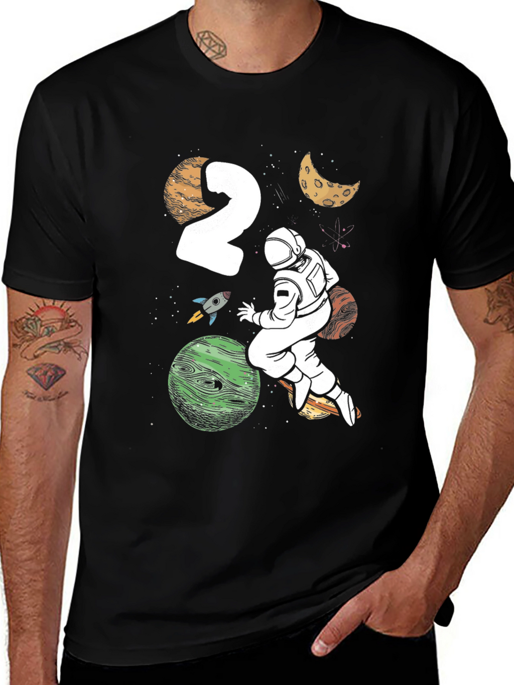 Astronaut 2nd Birthday Black T-Shirt