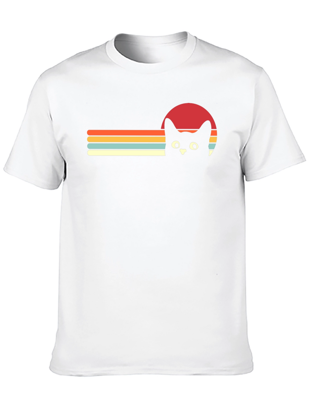 Retro Cat Sunset Graphic Tee - Black T-Shirt