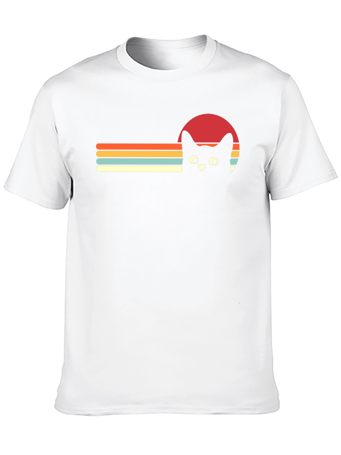 Retro Cat Sunset Graphic Tee - Black T-Shirt