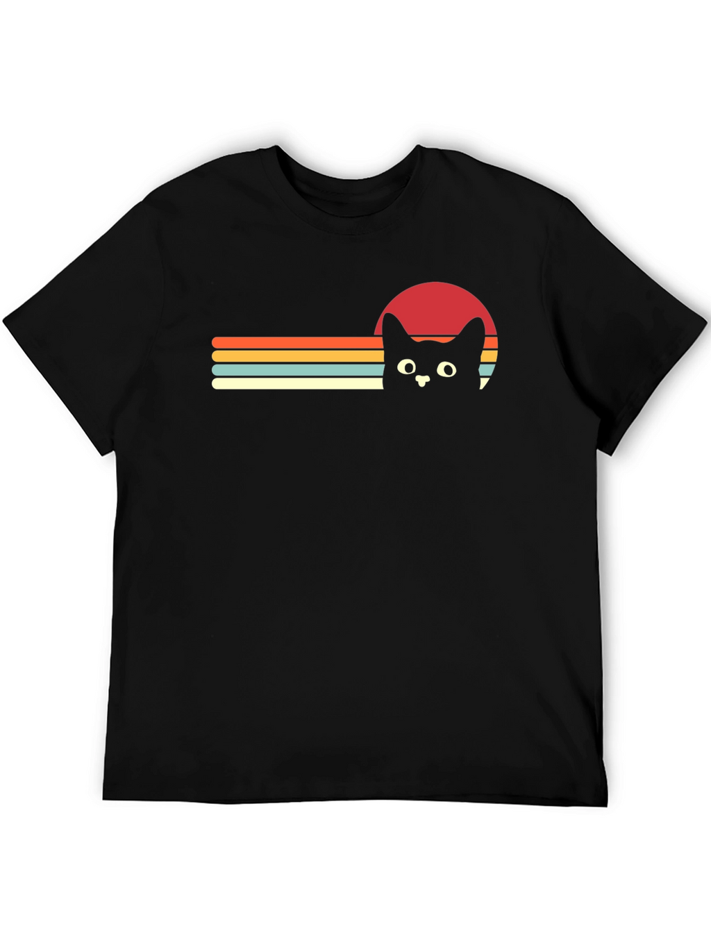 Retro Cat Sunset Graphic Tee - Black T-Shirt