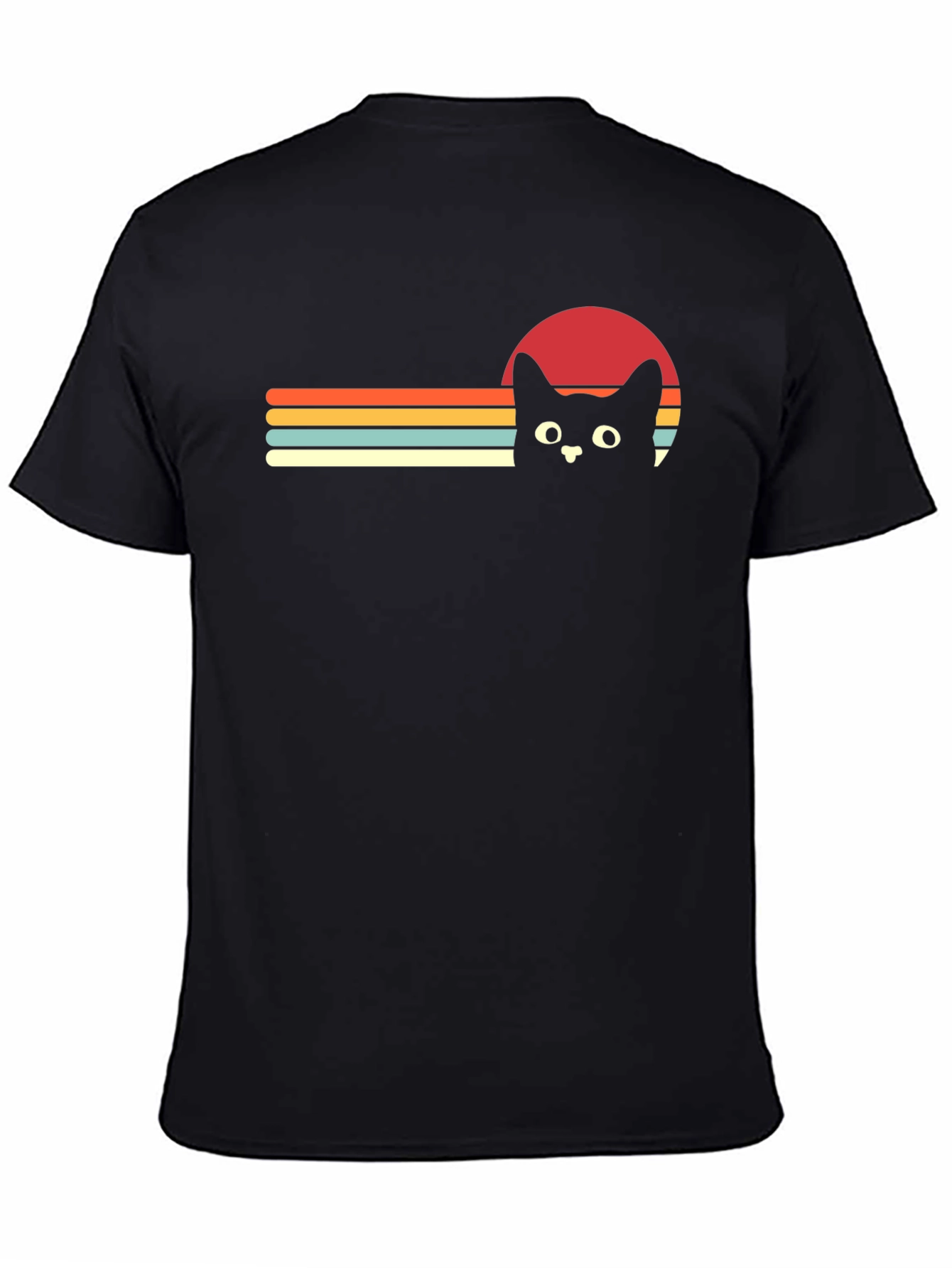 Retro Cat Sunset Graphic Tee - Black T-Shirt
