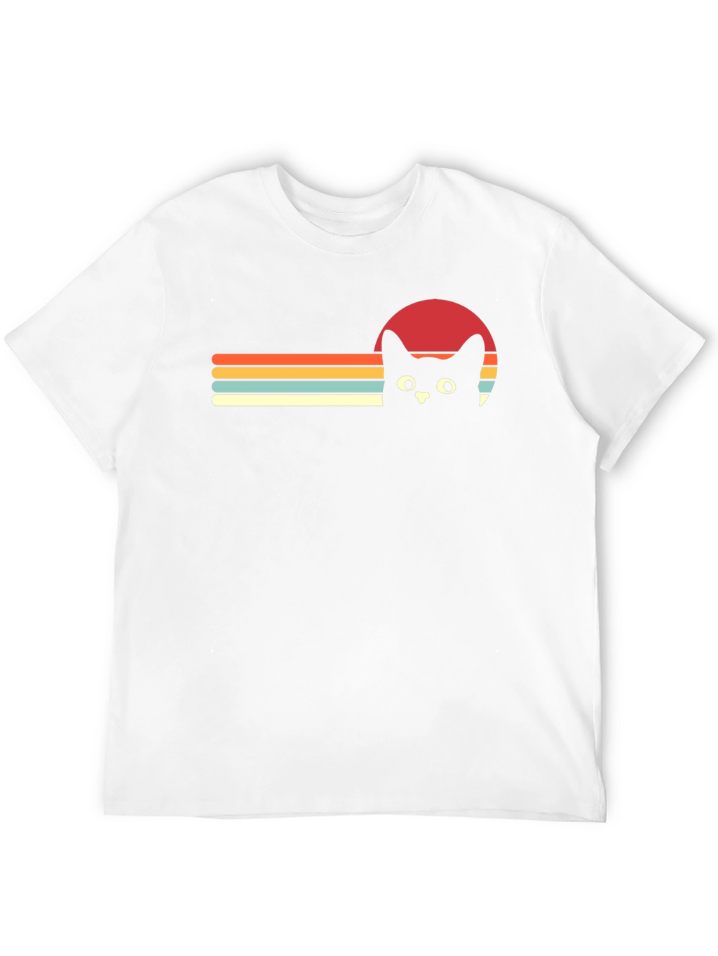 Retro Cat Sunset Graphic Tee - Black T-Shirt
