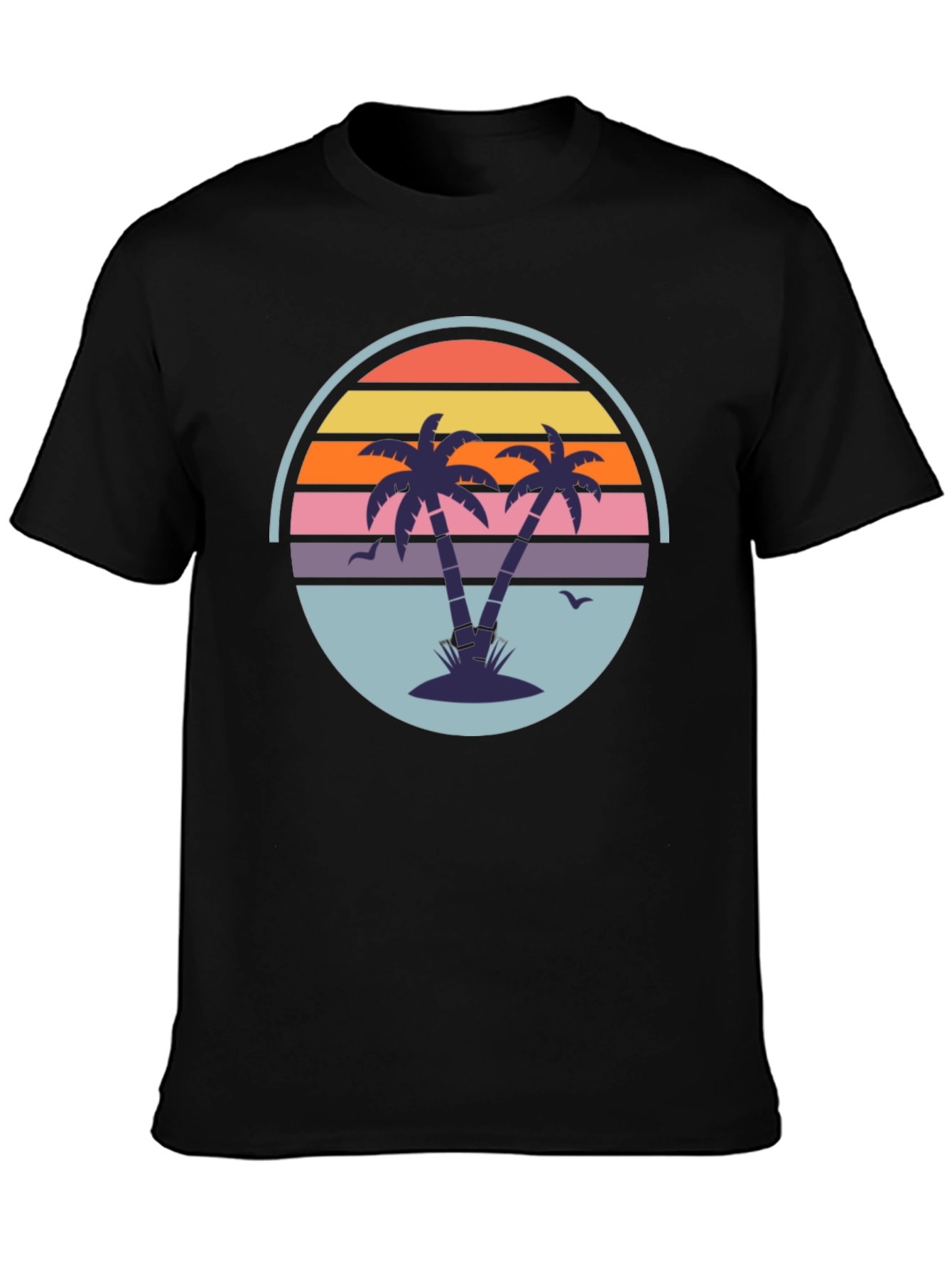 Retro Sunset Palm Tree Graphic Tee - Mens Black T-Shirt