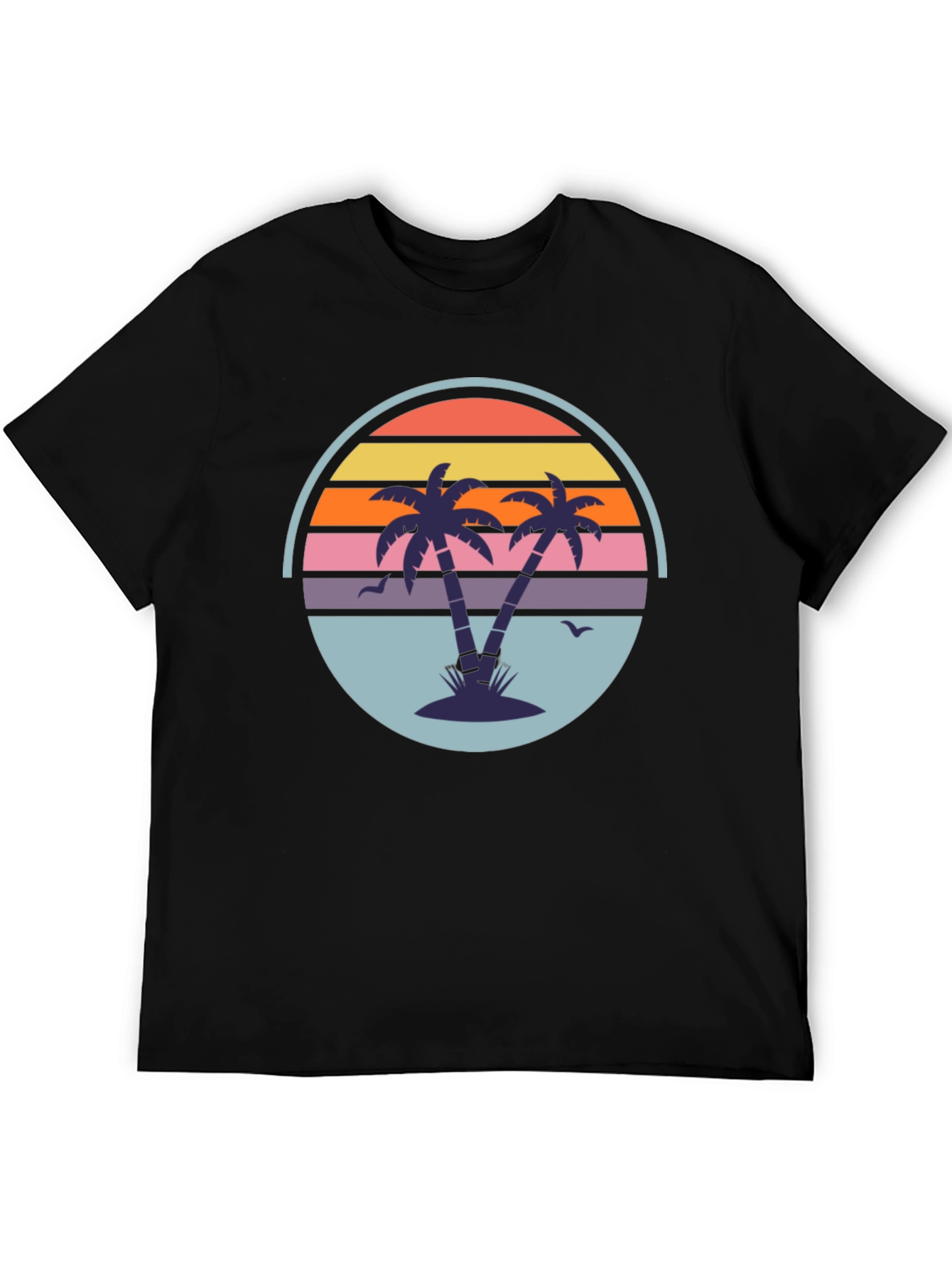 Retro Sunset Palm Tree Graphic Tee - Mens Black T-Shirt