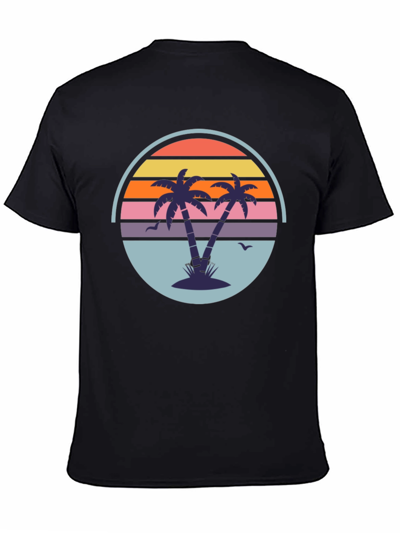 Retro Sunset Palm Tree Graphic Tee - Mens Black T-Shirt