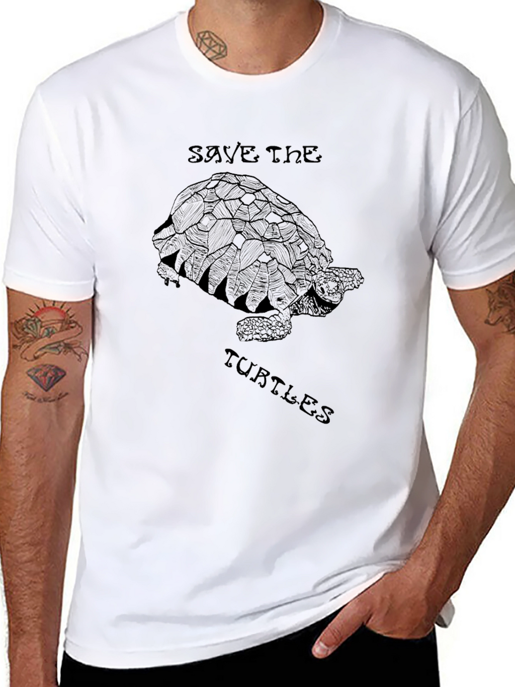 Save the Turtles Graphic Tee - Black Cotton T-Shirt