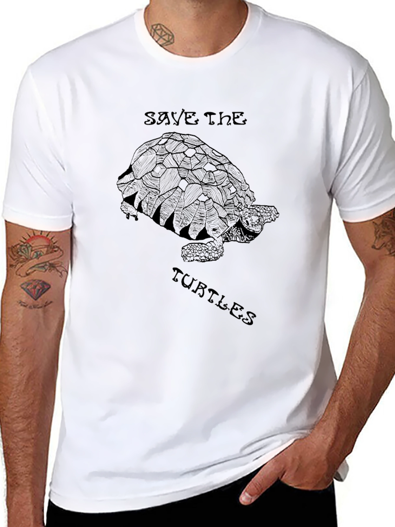 Save the Turtles Graphic Tee - Black Cotton T-Shirt