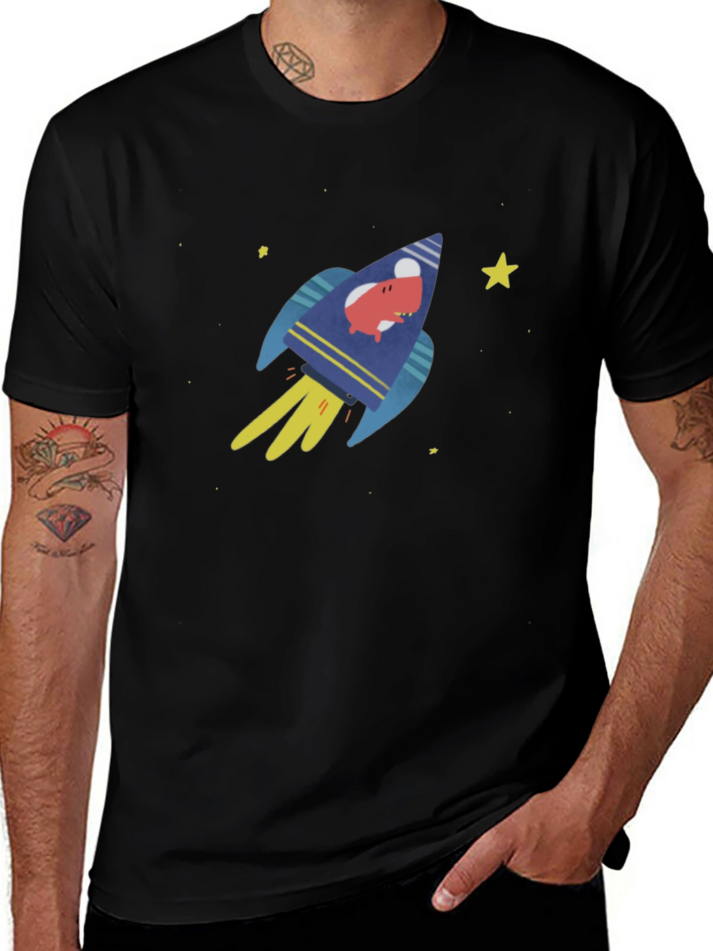 Rocket Pig Mens Graphic T-Shirt - Black