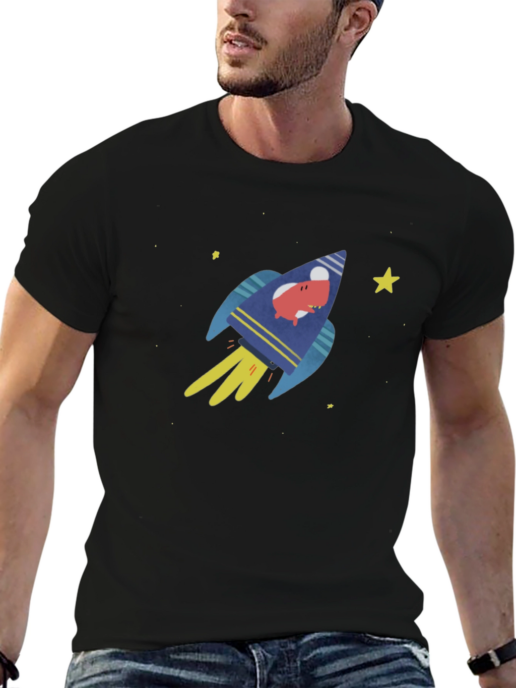 Rocket Pig Mens Graphic T-Shirt - Black
