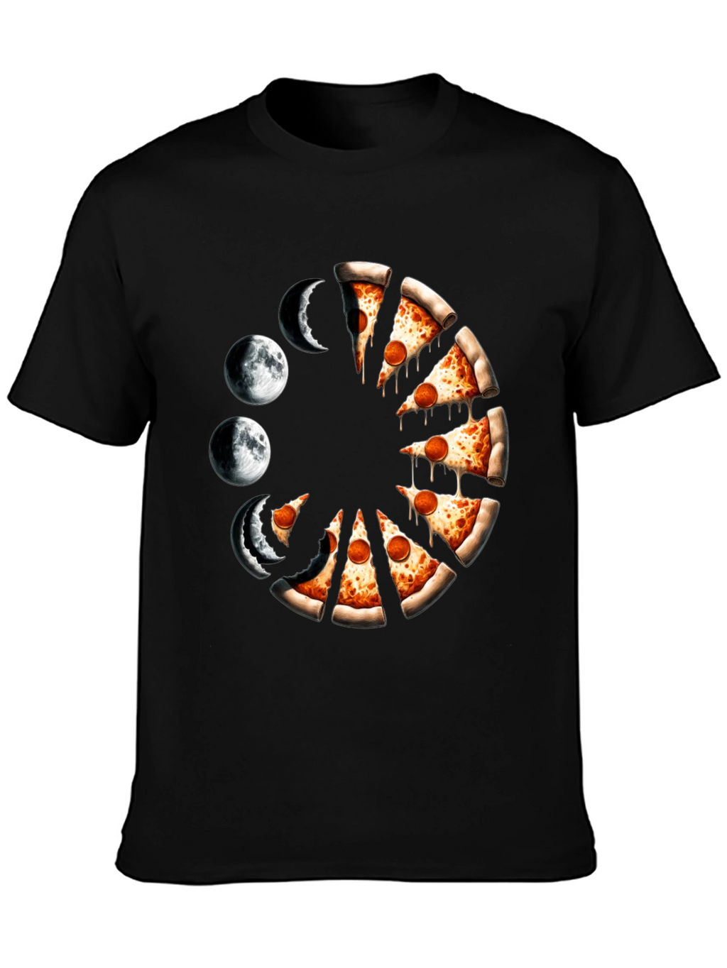 Pizza Moon Phases Graphic Tee - Black Casual Shirt