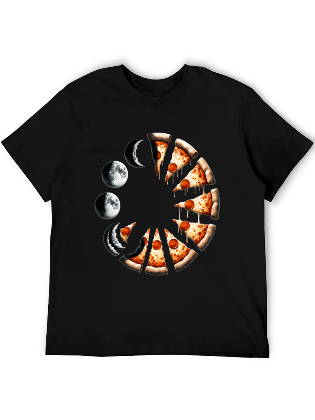 Pizza Moon Phases Graphic Tee - Black Casual Shirt