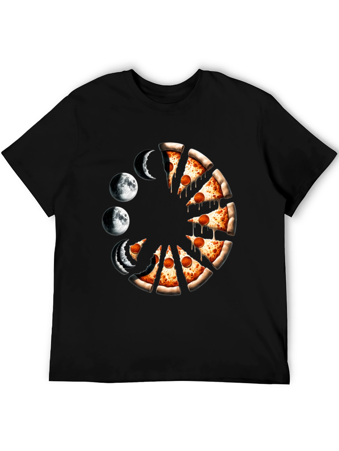 Pizza Moon Phases Graphic Tee - Black Casual Shirt