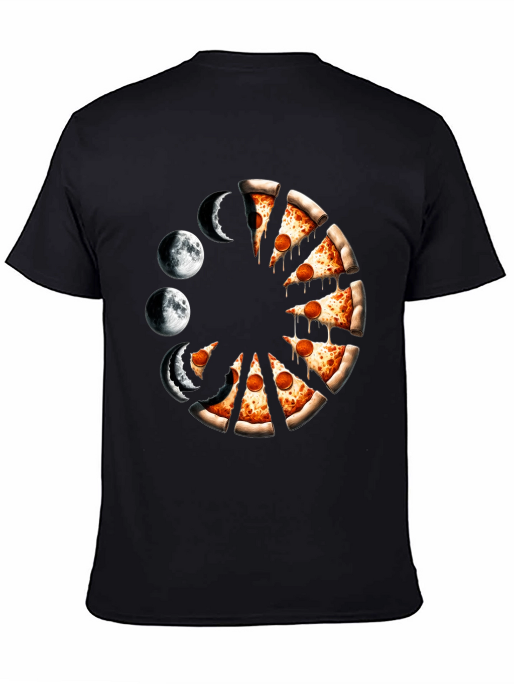 Pizza Moon Phases Graphic Tee - Black Casual Shirt