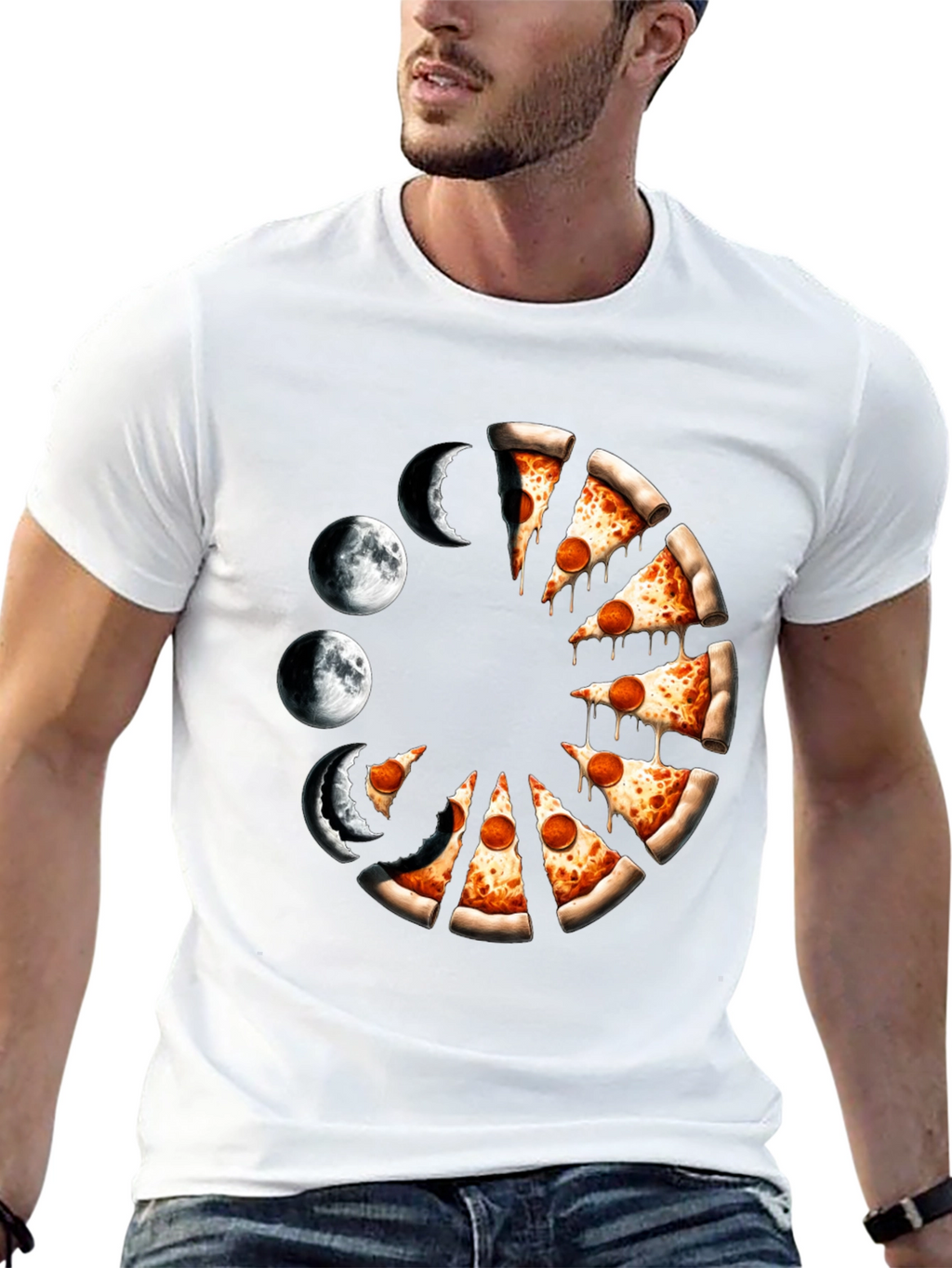 Pizza Moon Phases Graphic Tee - Black Casual Shirt