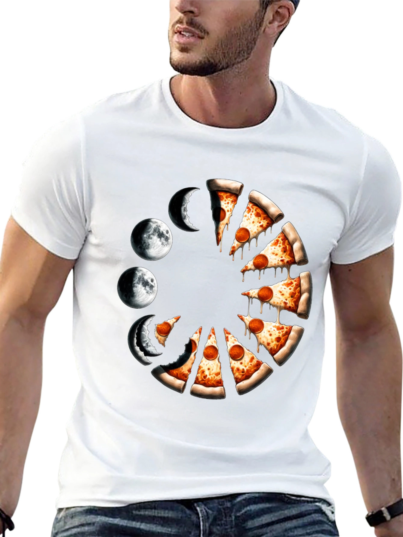 Pizza Moon Phases Graphic Tee - Black Casual Shirt